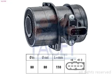 Витратомір повітря Caddy 2.0TDI 07-10/LT 2.8TDI/T5 2.5TDI 03- (10.1191) FACET 101191