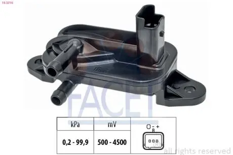 Датчик тиску вихлопних газів SCUDO/Peugeot 206,EXPERT 1.6D/2.0D/2.2D 99- FACET 10.3316