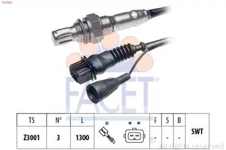 Датчик кисню (лямбда-зонд) (3 пров.., 710mm) AUDI 100/80/A6/VW PASSAT 1.8-4.2 85-99 FACET 10.7051
