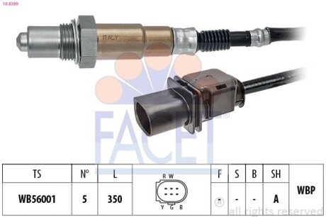 Лямбда-зонд (5 конт./350 мм) Master 2.3dCi 10-/ Trafic 1.6dCi 14-/ Doblo 1.9JTD 01-/ Ceed 1.6CRDi 06 FACET 10.8389