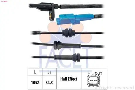 Датчик ABS Citroen C3 II, C-ELYSEE/Peugeot 2008, 207, 208, 301 06- перед Л/Пр FACET 21.0025