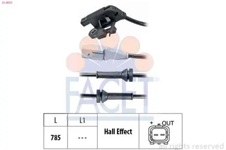 Датчик ABS Citroen C4 I, II/Peugeot 307 1.4-2.0D 00- задний Л/Пр FACET 21.0031