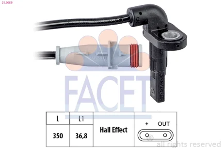 Датчик ABS Opel Astra H, J (05-), Insignia A (08-) (21.0059) FACET 210059