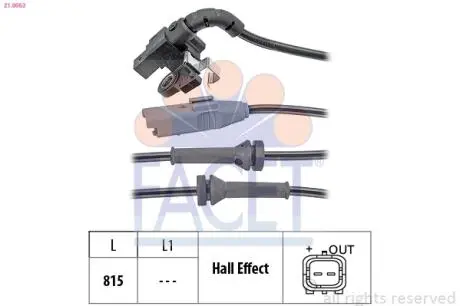 Датчик ABS Citroen C4, C4 I, C4 II, DS4/Peugeot 307, 308 04- задний Л/Пр FACET 21.0063