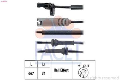 Датчик ABS BMW 1(E81), 3(E90) 05- передня Л/Пр FACET 21.0076