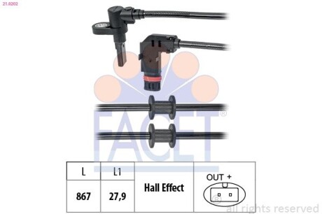 Датчик ABS перед/зад MB Vito 03- FACET 21.0202