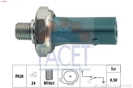 Датчик давления масла Audi A4/A6/ Skoda Fabia/Rapid/ VW Caddy/Golf/Passat/Touran 1.2-4.2 03- FACET 7.0196