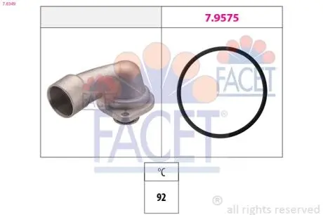 Термостат Opel Omega B, Singum, Vectra A/B/C GTS/SAAB 9-5 2.5-3.2i 93- (92 C) FACET 7.8349