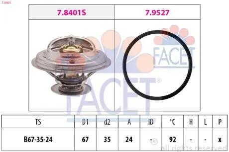 Термостат Audi A4, A6, A8/Skoda SUPERB; VW Passat 1.6-4.2i 96-08 (92 C) FACET 7.8401