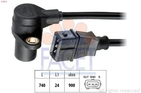 Датчик оборотов коленвала Audi A6/A8/VW Passat 2.3-2.8 i (95-) FACET 9.0214