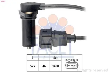 Датчик оборотов коленвала Audi A3/Skoda Octavia/VW Bora/Golf/Polo 1.9 TDI (96-) FACET 9.0219