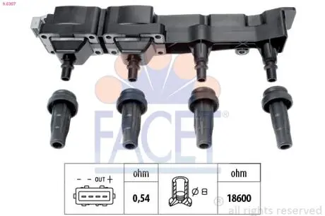 Катушка зажигания Citroen Berlingo/ Peugeot 206/307/Partner 1.6 00- FACET 9.6307