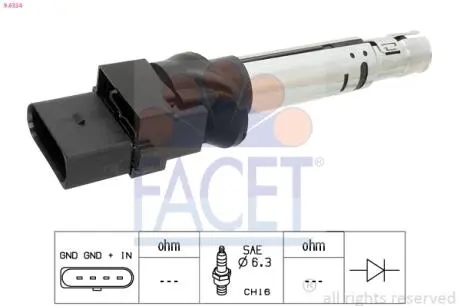 Катушка зажигания Audi Tt 3.2 v6 quattro (06-10) FACET 9.6334