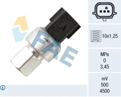 Перемикач тиску кондиціонера FORD B-MAX, C-MAX II, ECOSPORT, FIESTA, FIESTA VI, FIESTA VII, FOCUS III, FOCUS III/HATCHBACK, FOCUS III/KOMBI, FOCUS IV, GALAXY III 1.0-Electric 06.08- FAE 15804
