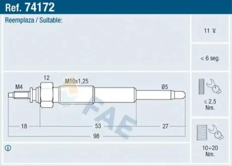 Свічка розжарювання FAE 74172