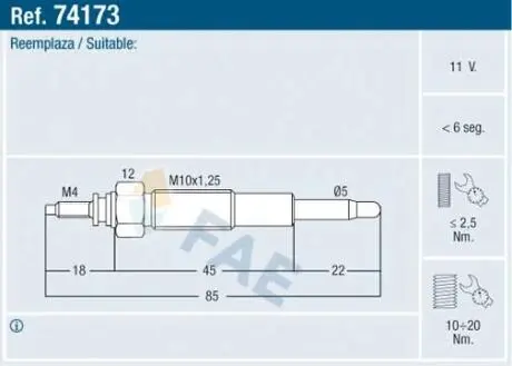 Свічка розжарювання FAE 74173