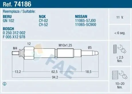 Свеча накаливания FAE 74186
