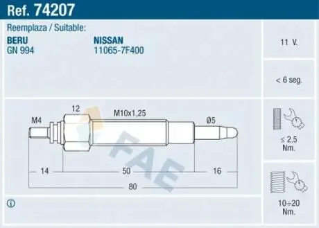 Свеча накаливания FAE 74207