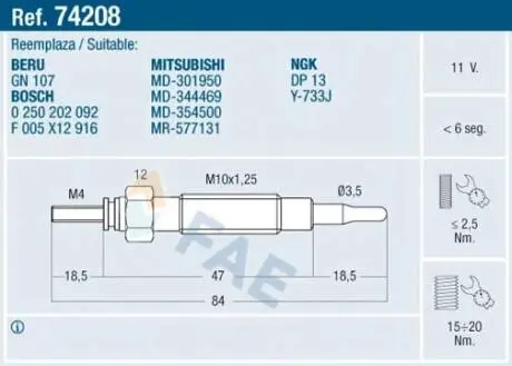 Свеча накаливания FAE 74208