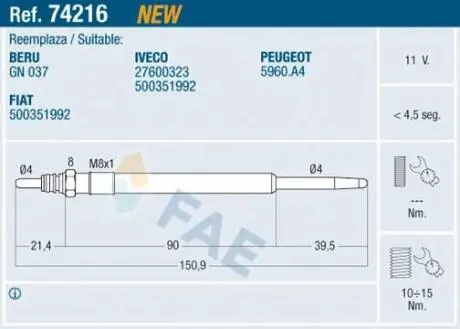 Свеча накаливания FAE 74216