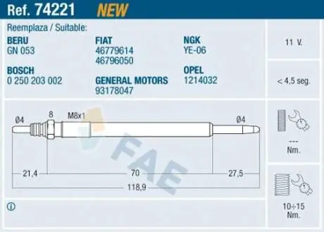 Свеча накаливания FAE 74221