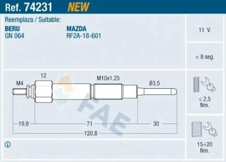Свічка розжарювання FAE 74231