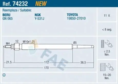 Свеча накаливания FAE 74232