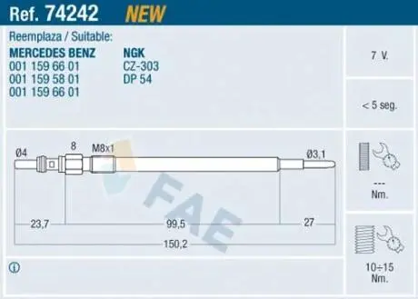 Свеча накаливания FAE 74242