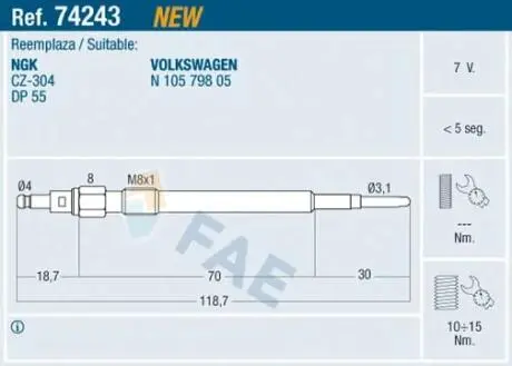 Свічка розжарювання FAE 74243
