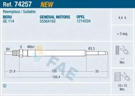 Свеча накаливания FAE 74257