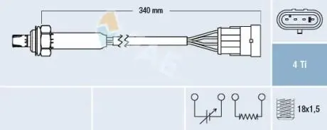 Лямбда-зонд (кількість дротів 4, 340мм) OPEL OMEGA B 2.0 03.94-09.99 FAE 77300