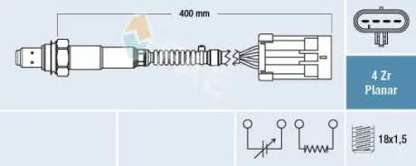 Лямбда-зонд (кількість дротів 4, 400мм) CHEVROLET AVEO / KALOS, DAEWOO KALOS 1.4 09.02- FAE 77700