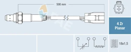 Лямбда-зонд (кількість дротів 4, 500мм) CITROEN C4 AIRCROSS, MITSUBISHI ASX, LANCER VIII 1.6 05.10- FAE 77790