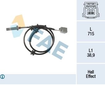 Датчик ABS (передній) Nissan Qashqai/X-trail 13-/Renault Kadjar/Koleos 15- (L=705mm) FAE 78468