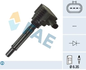 Котушка запалювання ALFA ROMEO MITO, FIAT 500, 500 C, 500L, PANDA, PUNTO, PUNTO/HATCHBACK, LANCIA YPSILON 0.9/0.9CNG/0.9LPG 09.09- FAE 80390