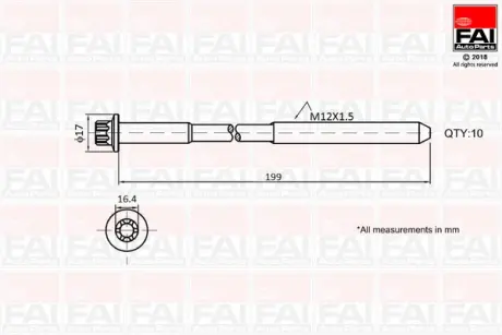 BMW К-кт болтів гбц М12*1,5 мм E81, E87, 120d xDrive, TOYOTA, MINI FAI B1756