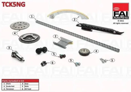 Набір ланцюга ГРМ OPEL DOHC SIGNUM 03-,VECTRA C 02-08,ZAFIRA 05-,ALFA 159 05-,BRERA 06-,SPIDER 06,CROMA 05- FAI TCK5NG