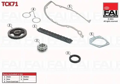 SKODA К-кт цепи ГРМ (цепь+ 2 шестерни+2 прокладки+сальники) Fabia 1.0 99- FAI TCK71