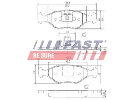 КОЛОДКИ ГАЛЬМІВНІ FIAT PALIO/SIENA 97> БЕЗ ДАТЧИКА >99 FAST FT29008