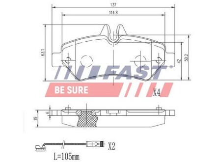 КОЛОДКИ ТОРМОЗНЫЕ MERCEDES SPRINTER 06> 906 ЗАД 2-ДАТЧИКА 906 FAST FT29020 (фото 1)