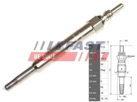 Свеча Накала 1.9 Jtd 8v 00- FAST FT82703
