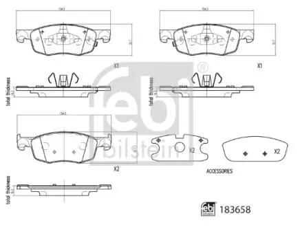 Комплект гальмівних колодок передн, MAZDA 2, TOYOTA AYGO X, YARIS 1.0/1.5/1.5H 02.20- FEBI BILSTEIN 183658