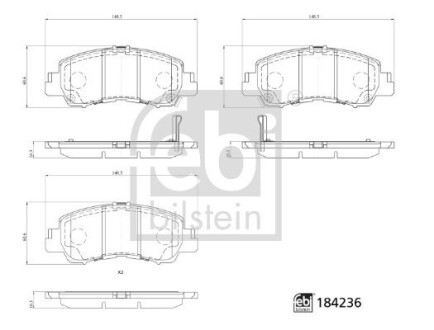 Колодки гальмівні (передні) Mitsubishi Eclipce Cross 1.5 T-Mivec 4WD 17- FEBI BILSTEIN 184236