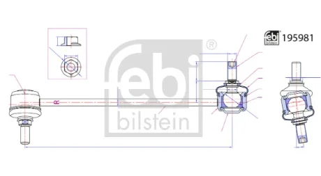Стійка стабілізатора передн Прав 230mm (із гайками) HYUNDAI I10 III 1.0/1.2 09.19- FEBI BILSTEIN 195981