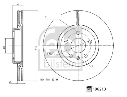 Диск гальмівний передн Лів/Прав FEBI BILSTEIN 196213