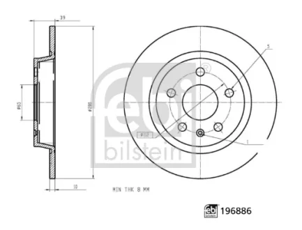 Диск гальмівний задн Лів/Прав MG MG ZS Electric 03.19- FEBI BILSTEIN 196886