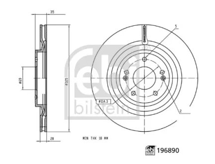 Диск гальмівний задн Лів/Прав KIA SORENTO IV 1.6H/2.2D/2.5 03.20- FEBI BILSTEIN 196890