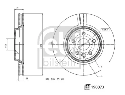 Диск гальмівний передн Лів/Прав LEXUS ES, NX, NX II, RX 2.0-3.5H 12.08- FEBI BILSTEIN 198073