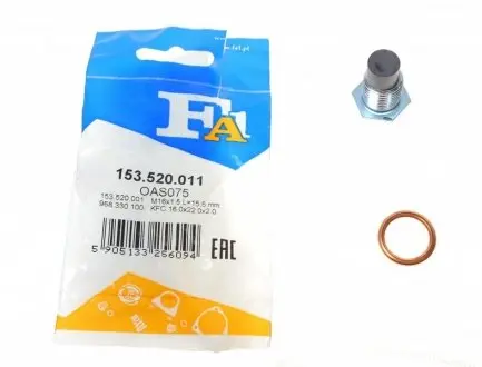Болт зливу оливи + шайба Citroen BX/Peugeot 205/309/405 -96 (M16x1.5) FA1 Fischer Automotive One (FA1) 153.520.011