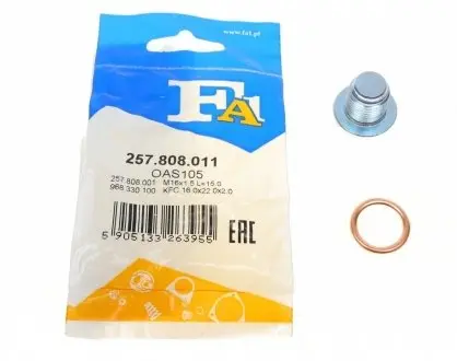 Болт слива оливы. Citroen Berlingo/Peugeot Partner 1.6 /Peugeot Boxer 2.2 HDi 09- (M16x1.5) FA1 Fischer Automotive One (FA1) 257.808.011